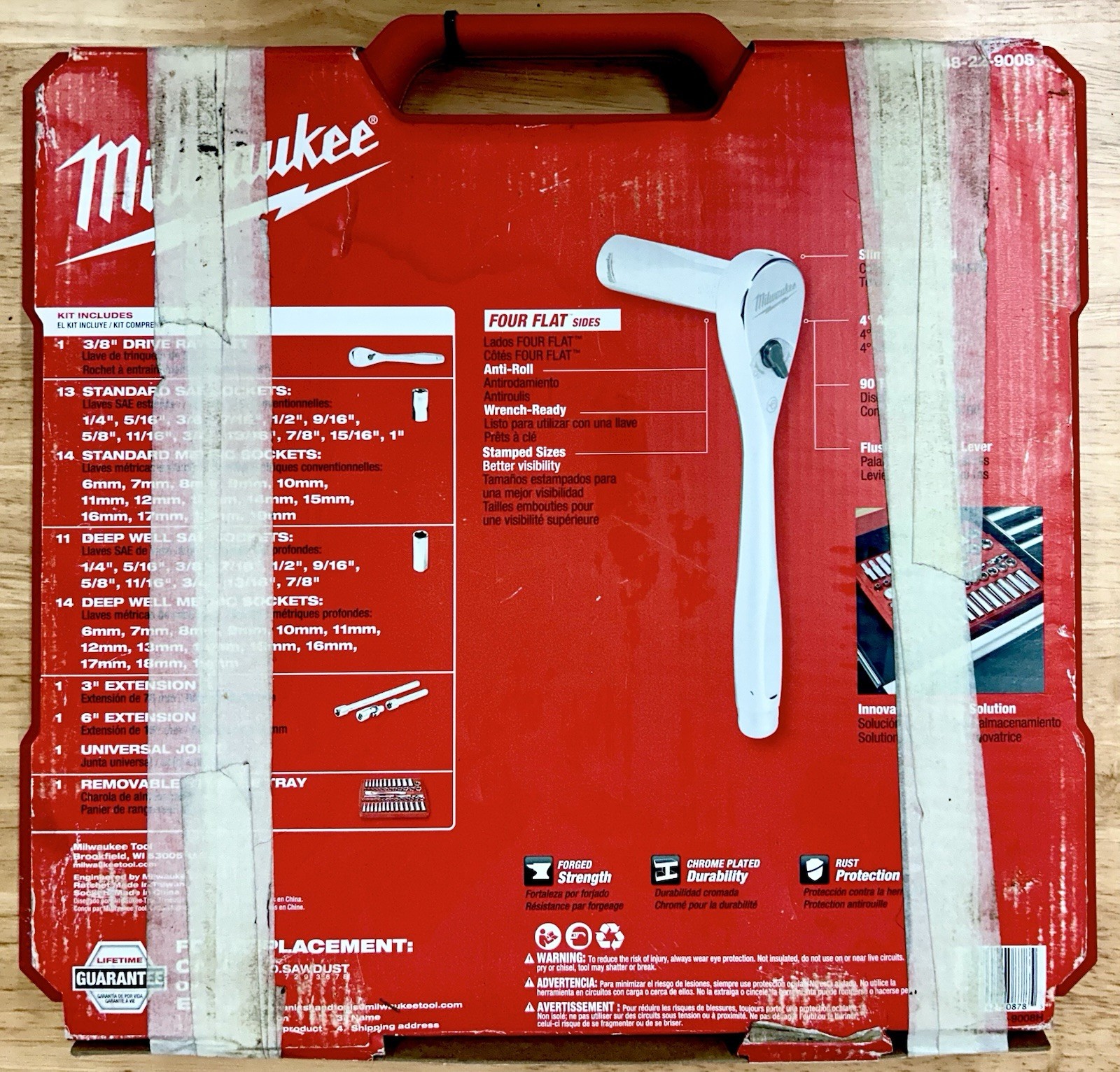 Milwaukee 3/8″ Drive 56pc Ratchet & Socket Set FOUR FLAT SIDES 48-22-9008 NEW
