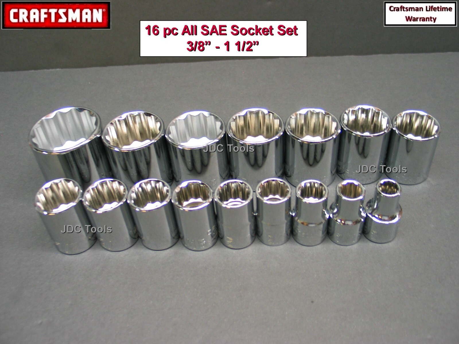 CRAFTSMAN HAND TOOLS 16pc 1/2 SAE 12pt Ratchet Wrench Socket Set – Large Sizes