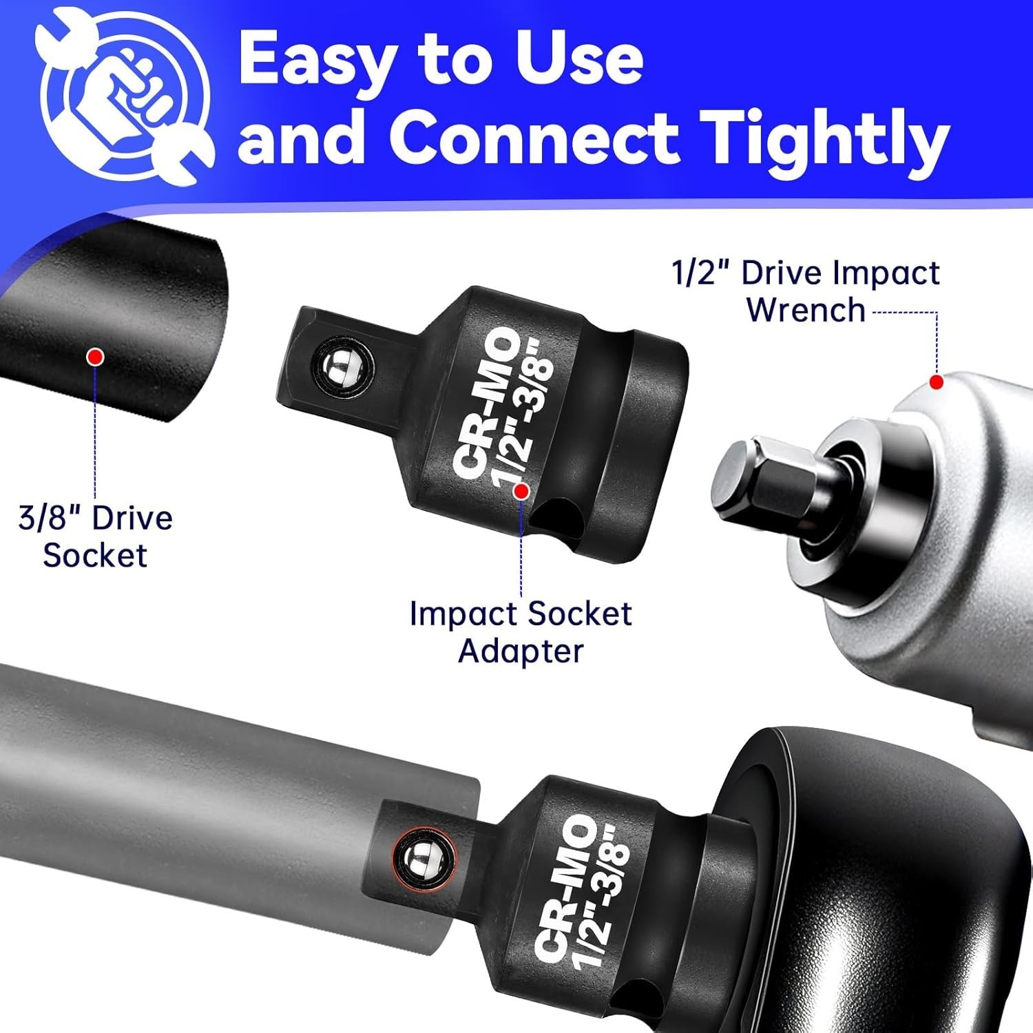 2-Piece Impact Socket Adapter Set 1/2″ to 3/8″ Chrome Molybdenum Steel