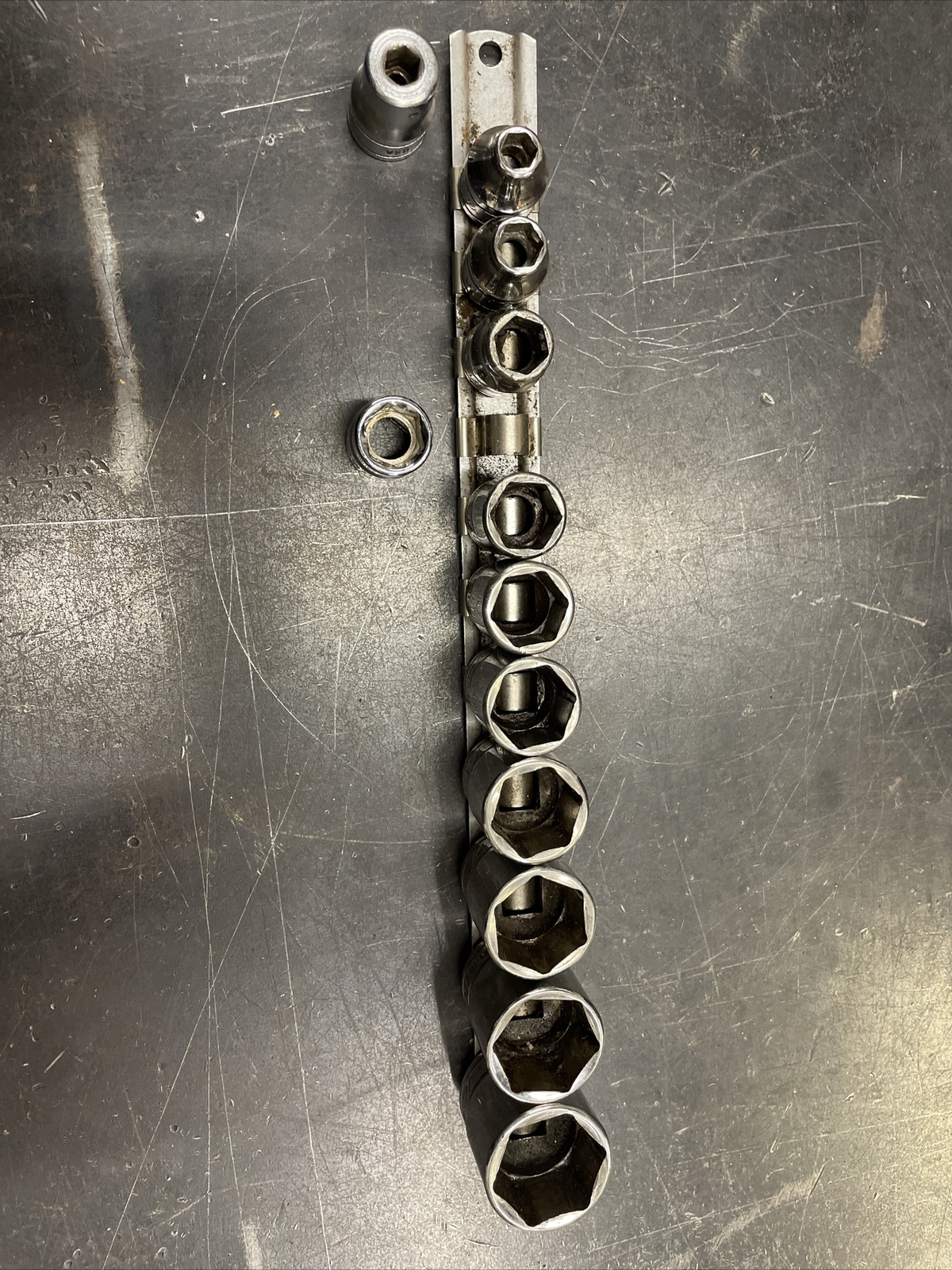 Snap-On 3/8” Dr 1/4″ to 7/8″ Shallow Set 11pc. FS081 to FS281 Snap On Rail USA