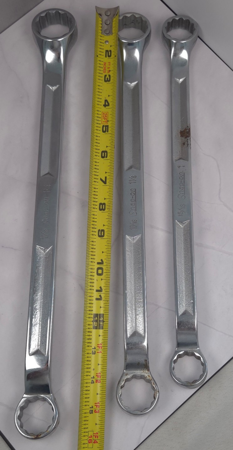 Vintage Snap On Box End Wrenches (3) XV3032; XV3436; XV3044 12pt. with Offset