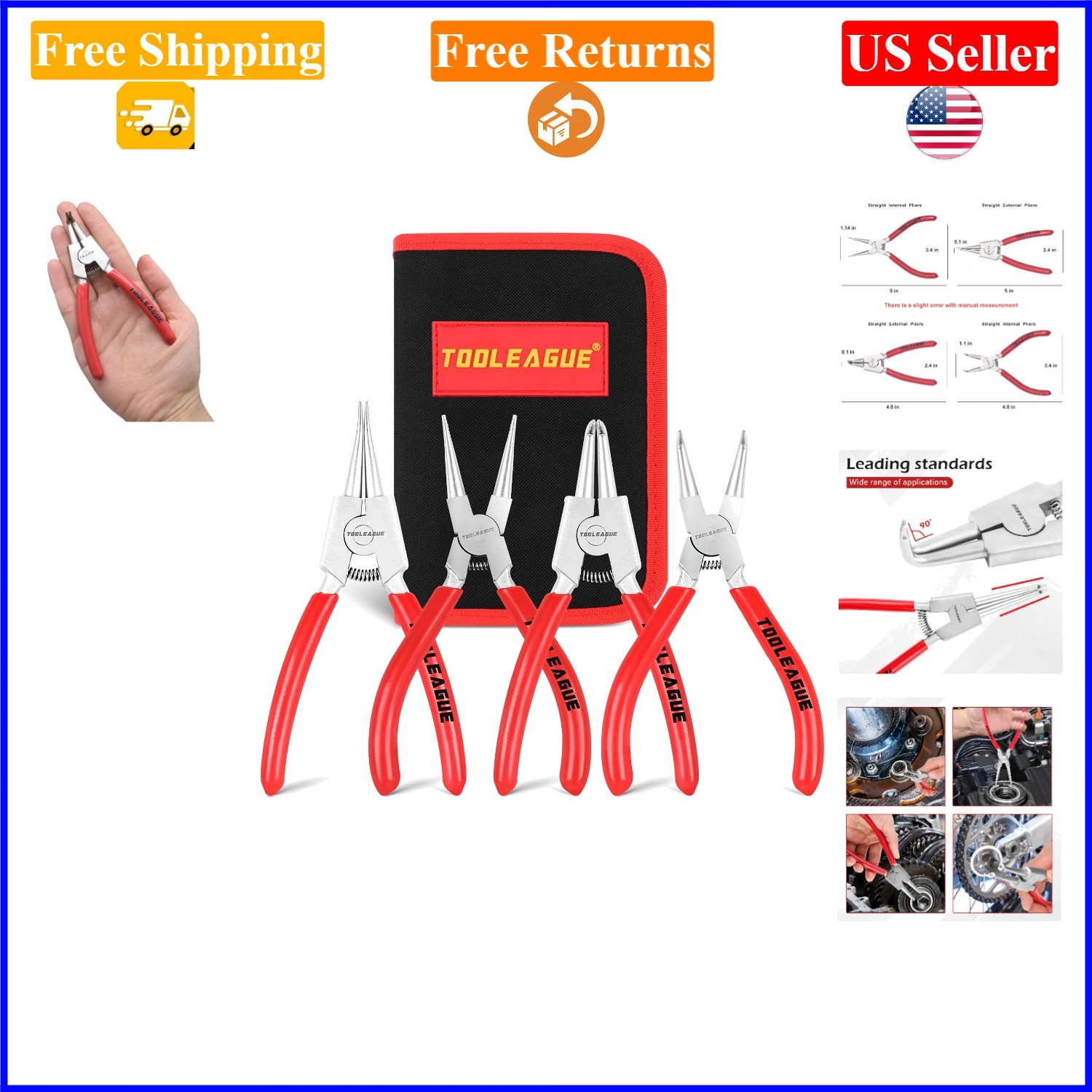 4 pcs Mini Snap Ring Pliers Set – 5″ Heavy Duty Circlip Internal/External