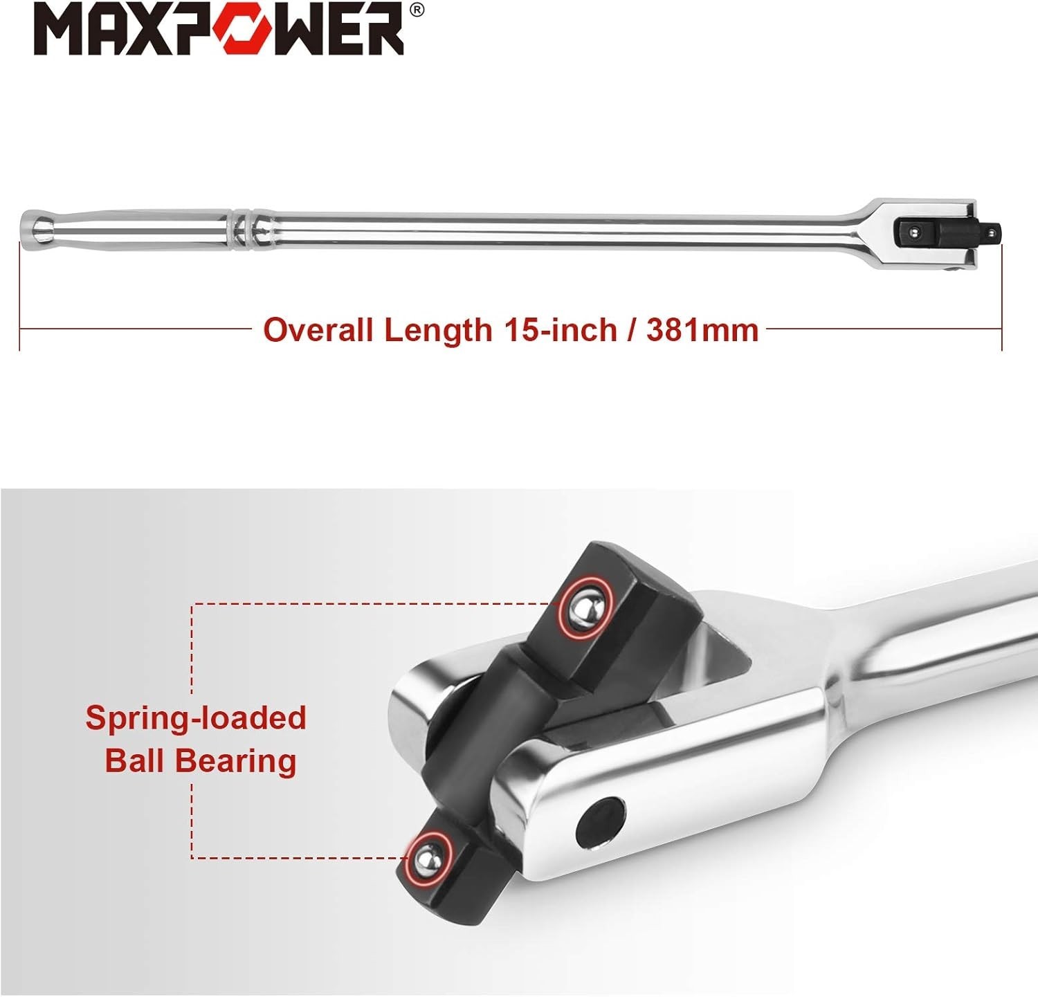 15-inch Breaker Bar 1/2″ & 3/8″ Dual Drive Flex Head Chrome Vanadium Steel Tool