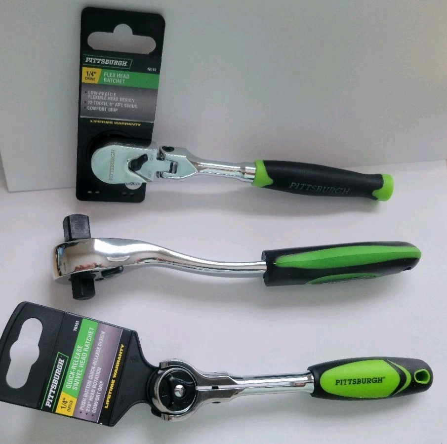 Pittsburgh Combination .3pc  1/4″ Quick-Release Swivel/flex Head/dual Ratchet