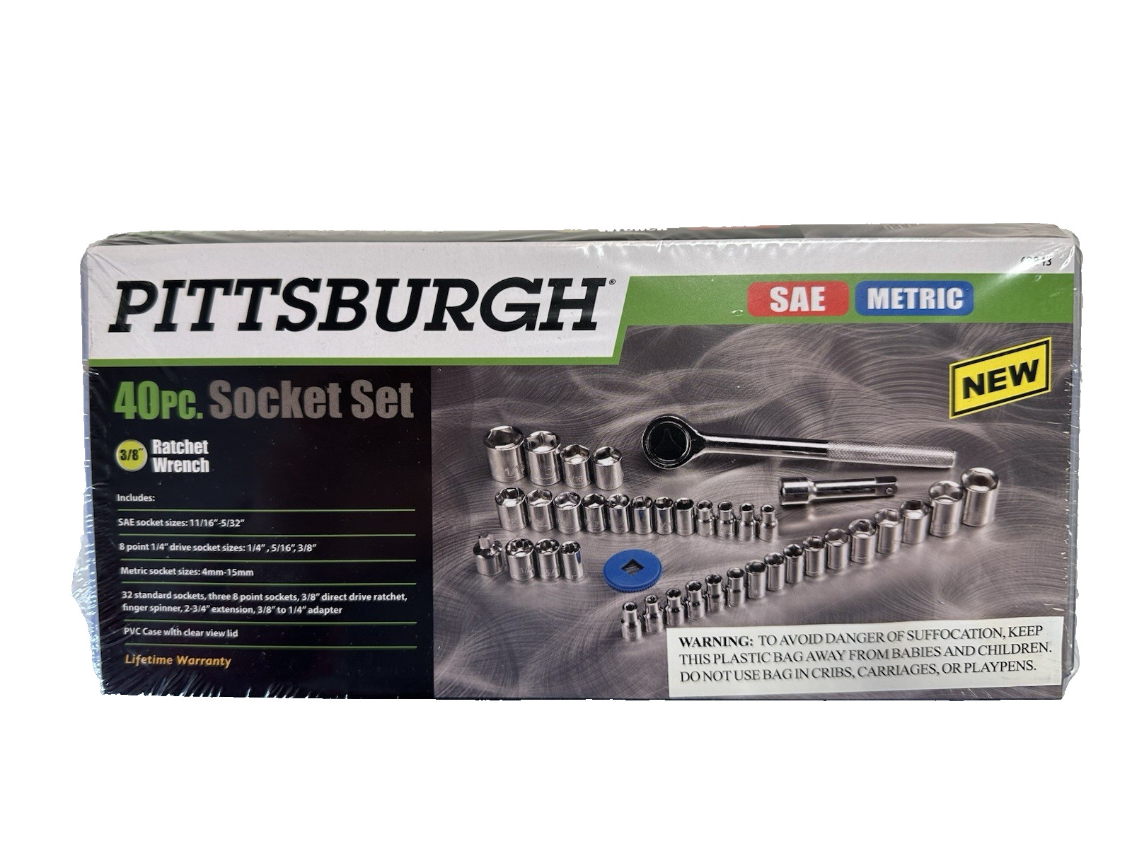 Socket Set, 40-Piece, 3/8 in., 1/4 in., Drive SAE and Metric, Lifetime Warranty