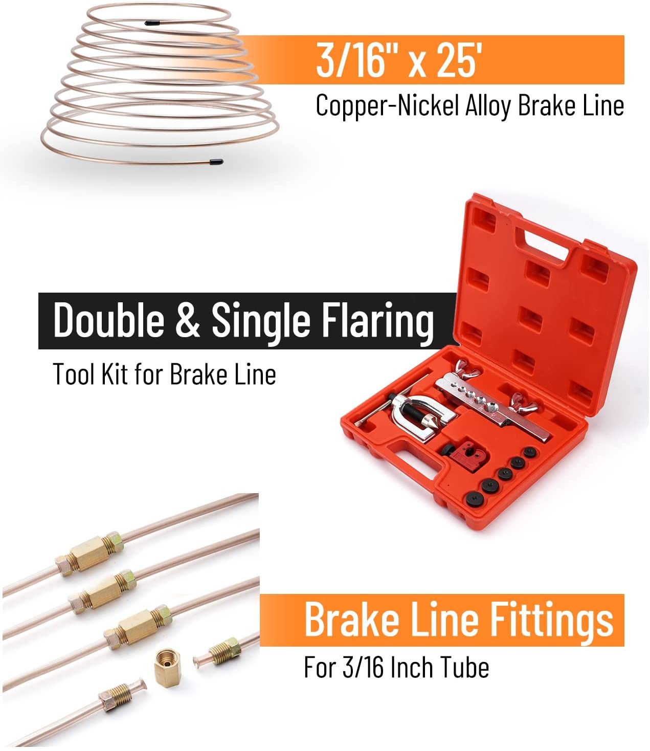 Upgraded 25ft 3/16 Copper Coated Brake Line w/Double & Single Flaring Tool USA