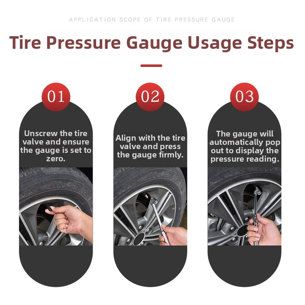 Stainless Steel Dual Head Tire Pressure Gauge 20-220 PSI for Motorcycle