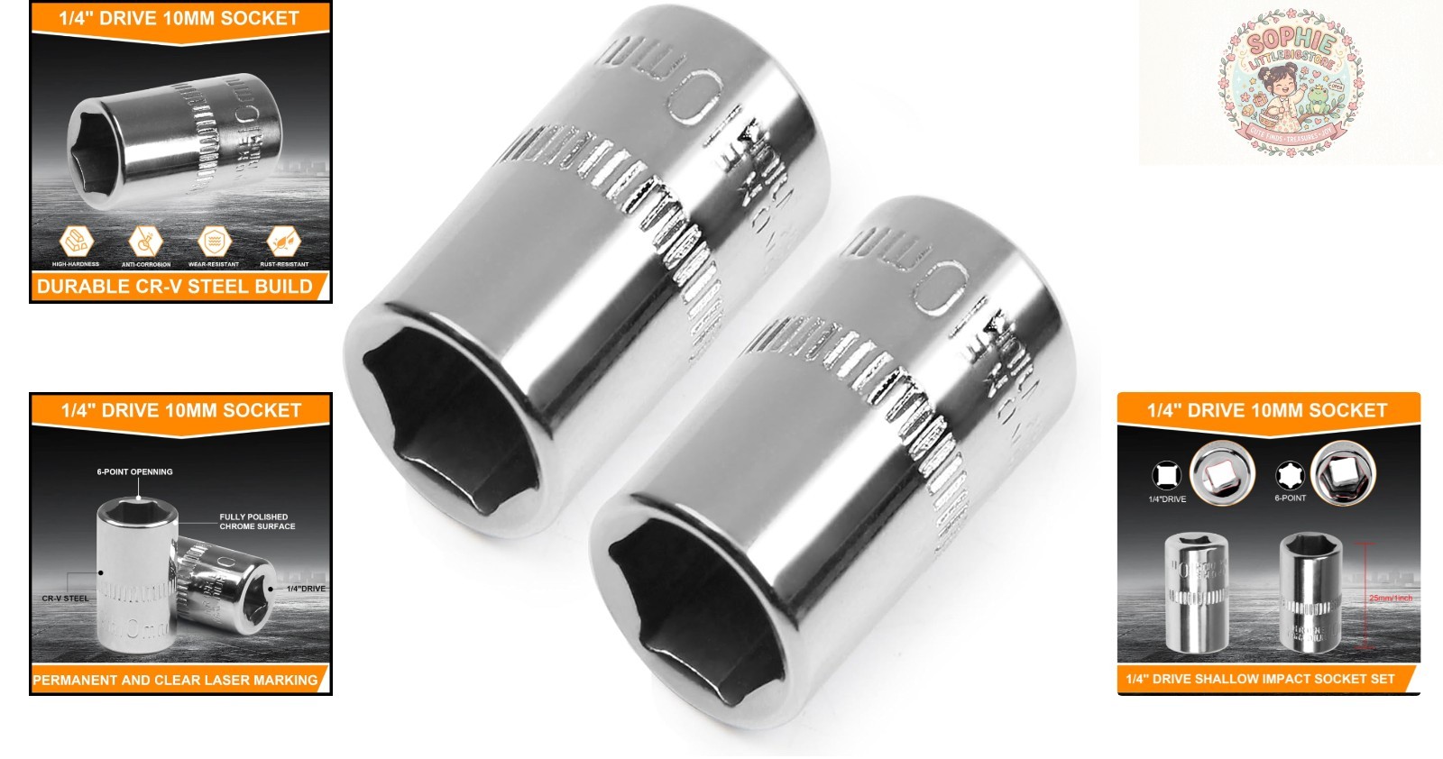 Compact 1/4-Inch Drive 10mm Chrome Vanadium Socket Set – For Precision Repairs
