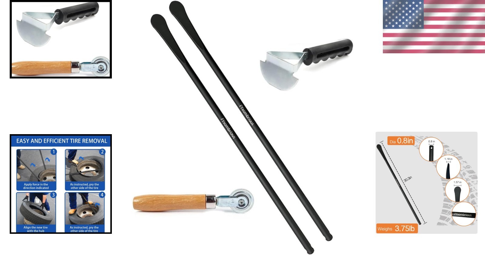 2-Pack Tire Mount and Demount Iron Tubeless Tire Removal Tool 39 in Black