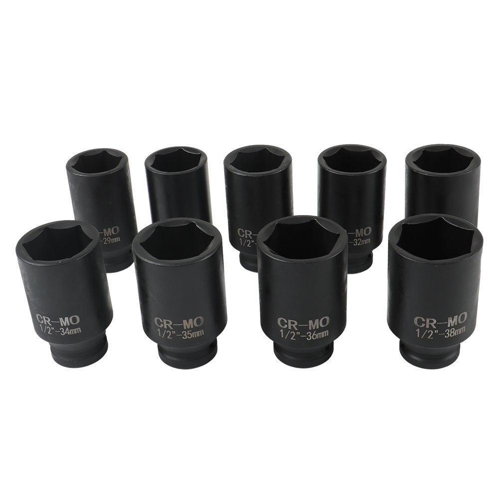 9Pcs Deep Impact Socket Set 1/2″ Drive Metric Axle Hub Nut Socket 29-38mm New
