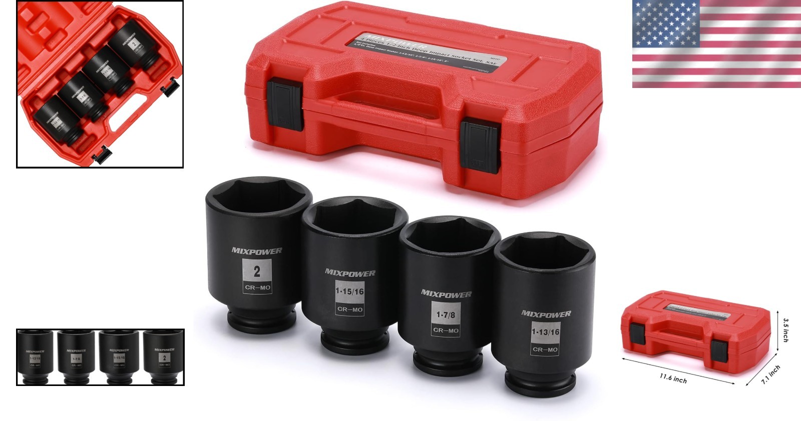 1/2-Inch Drive Nutsetter Impact Socket Set – Cr-Mo with 4 Sizes Included