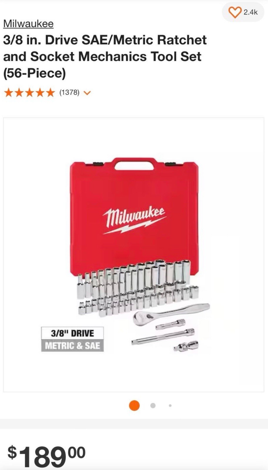 Milwaukee 3/8in Drive SAE/Metric Ratchet and Socket Mechanics Tool Set 56-Piece