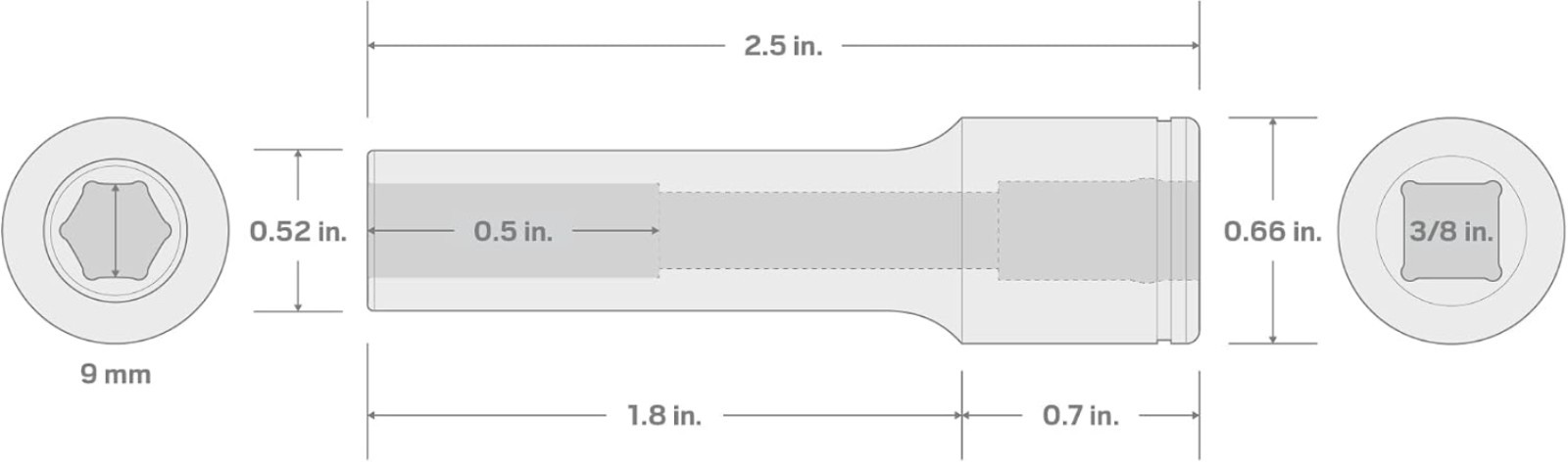 3/8 Inch Drive 9mm Deep 6-Point Socket in Durable Chrome Vanadium Steel