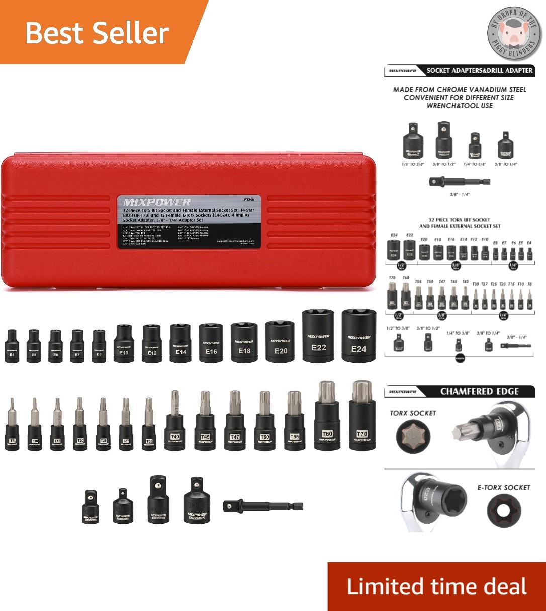 Versatile Torx Bit Socket Set 32PCS – T8-T70, E4-E24 | Perfect for Professionals