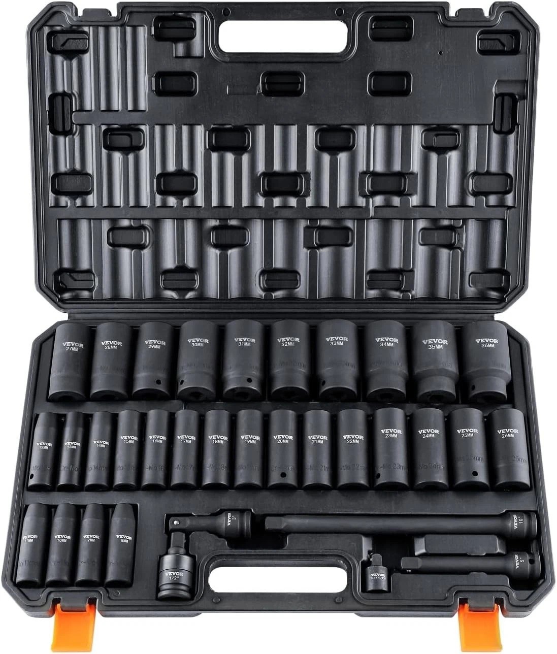1/2″ Drive Socket Set – 34 Piece Metric Set with Rugged Cr-MO Steel Construction