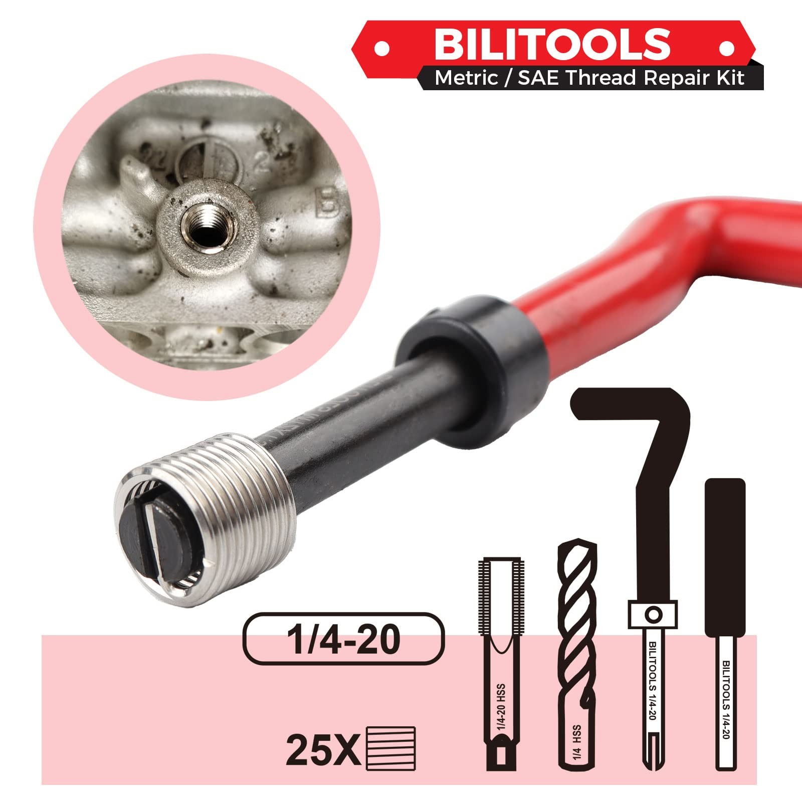 1/4-20 inch Thread Repair Kit, HSS Drill Helicoil Repair Kit SAE