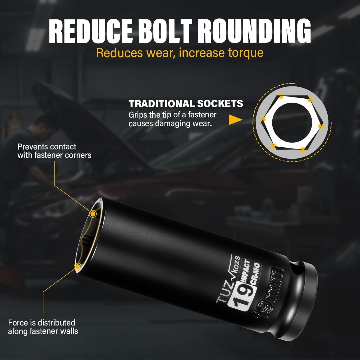 19mm Deep Impact Socket – 1/2 Inch Drive, Superior CR-MO Steel Strength