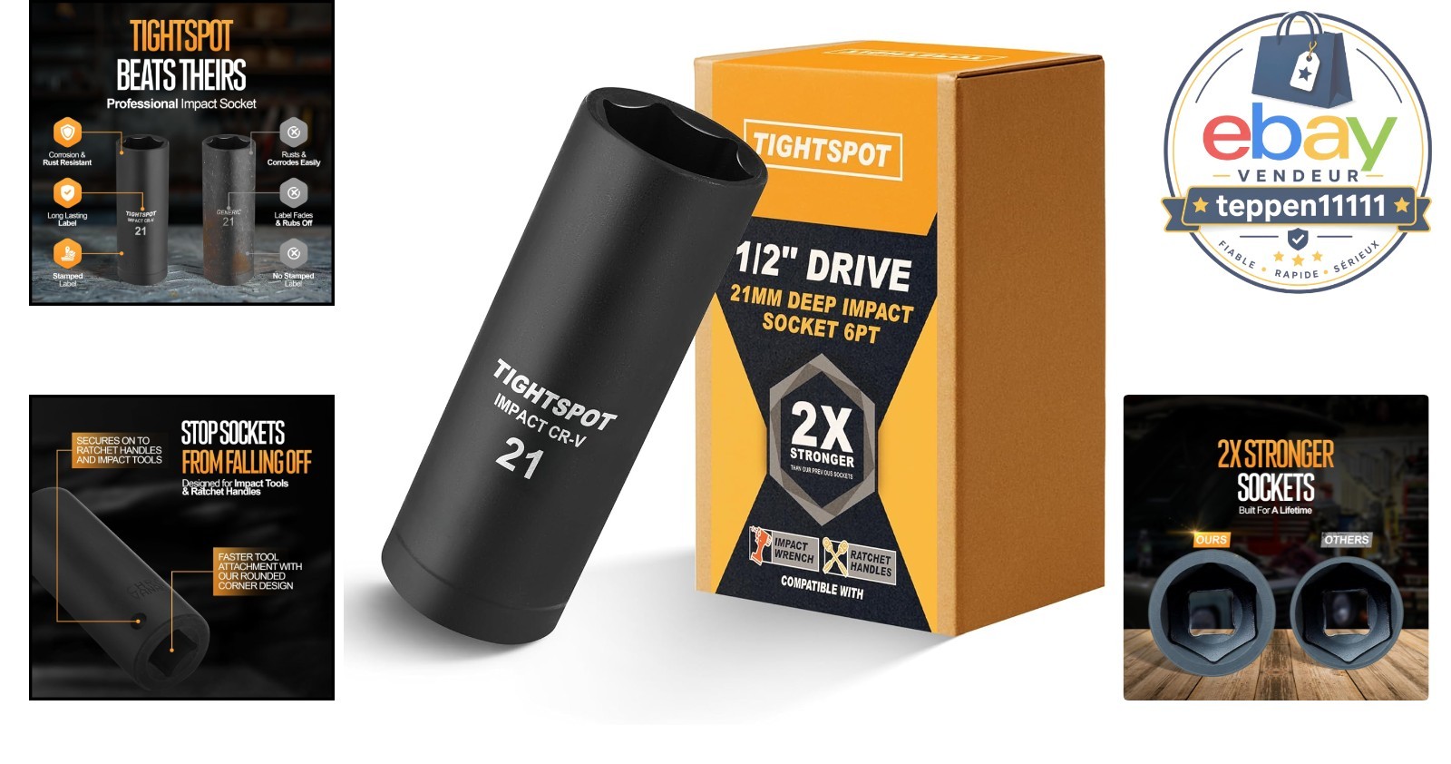 21 mm Deep Impact Socket 1/2 Inch Drive 6 Point Anti-Rounding