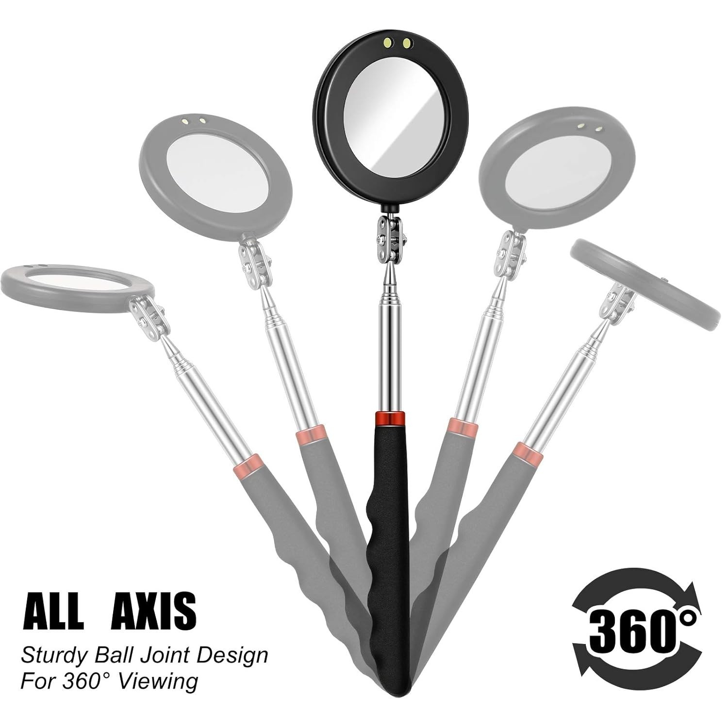 Compact 2-Piece Telescoping Inspection Mirrors with LED for Nighttime Visibility