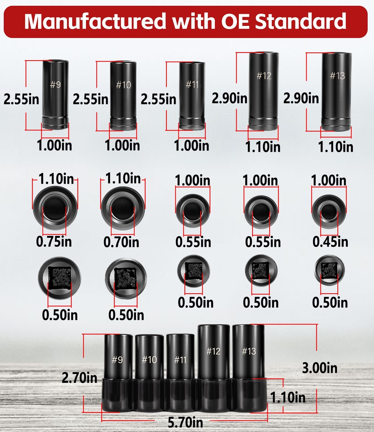 71670 Large Tap Socket Set fit 5/8″, 11/16″, 3/4″, 7/8″ and 1″ Taps