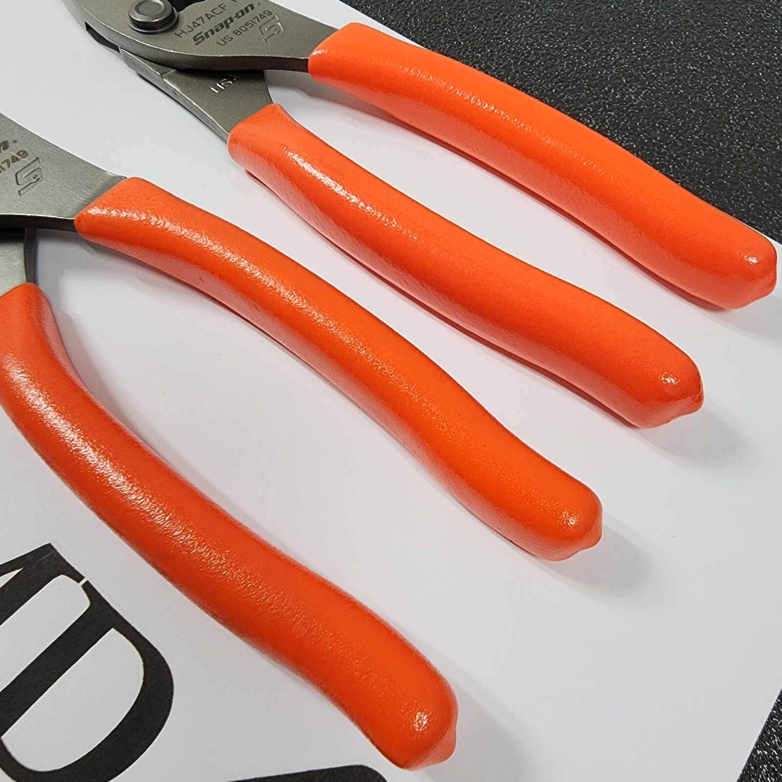 Snap-on Tools USA NEW STYLE ORANGE 3pc Soft Grip Plier Lot Set PL347ACF LN47ACF