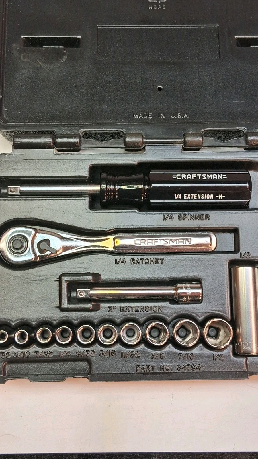 VINTAGE CRAFTSMAN (#34794) 17- PIECE 1/4″ DRIVE 6 POINT SAE SOCKET SET *USA*