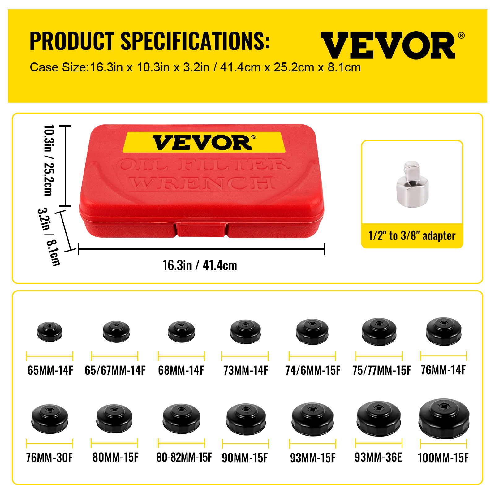 VEVOR Oil Filter Socket Set Cup Socket Tool Set 14PCS Oil Filter Cap Wrench