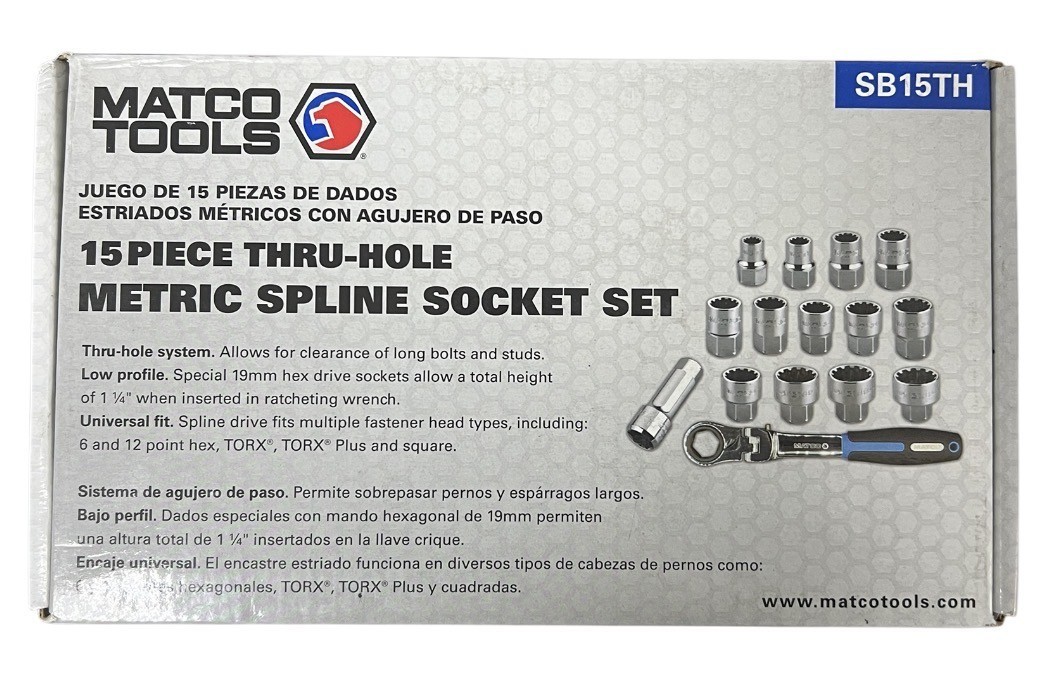 Matco Tools 15pc Thru-Hole Metric Spline Socket Set SB15TH