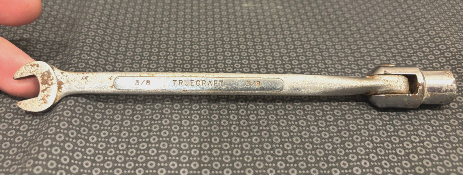 Vintage! Truecraft SAE 3/8″ 12 Point Flex Head Wrench Socket and 3/8″ Open End