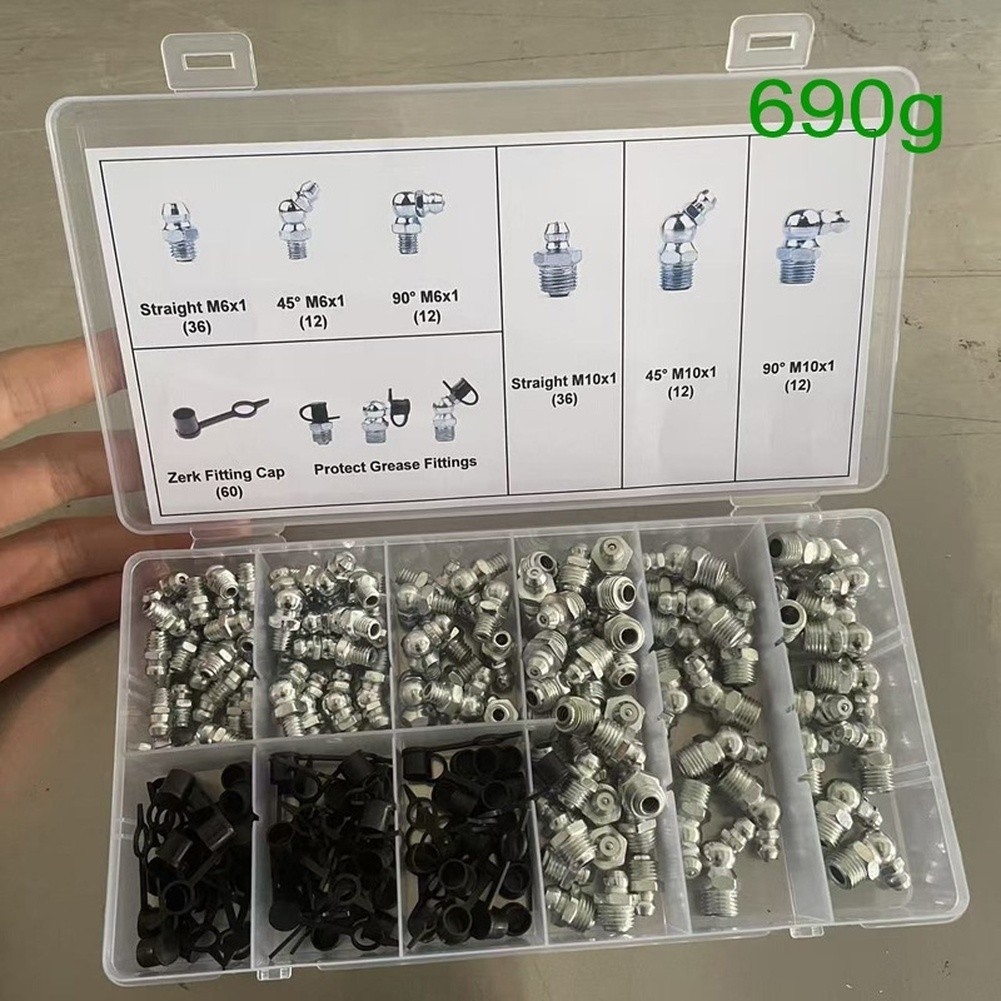 SAE 120 PCS Grease Fitting Set with 90 Degree and 45 Degree Zerks for Tool Use
