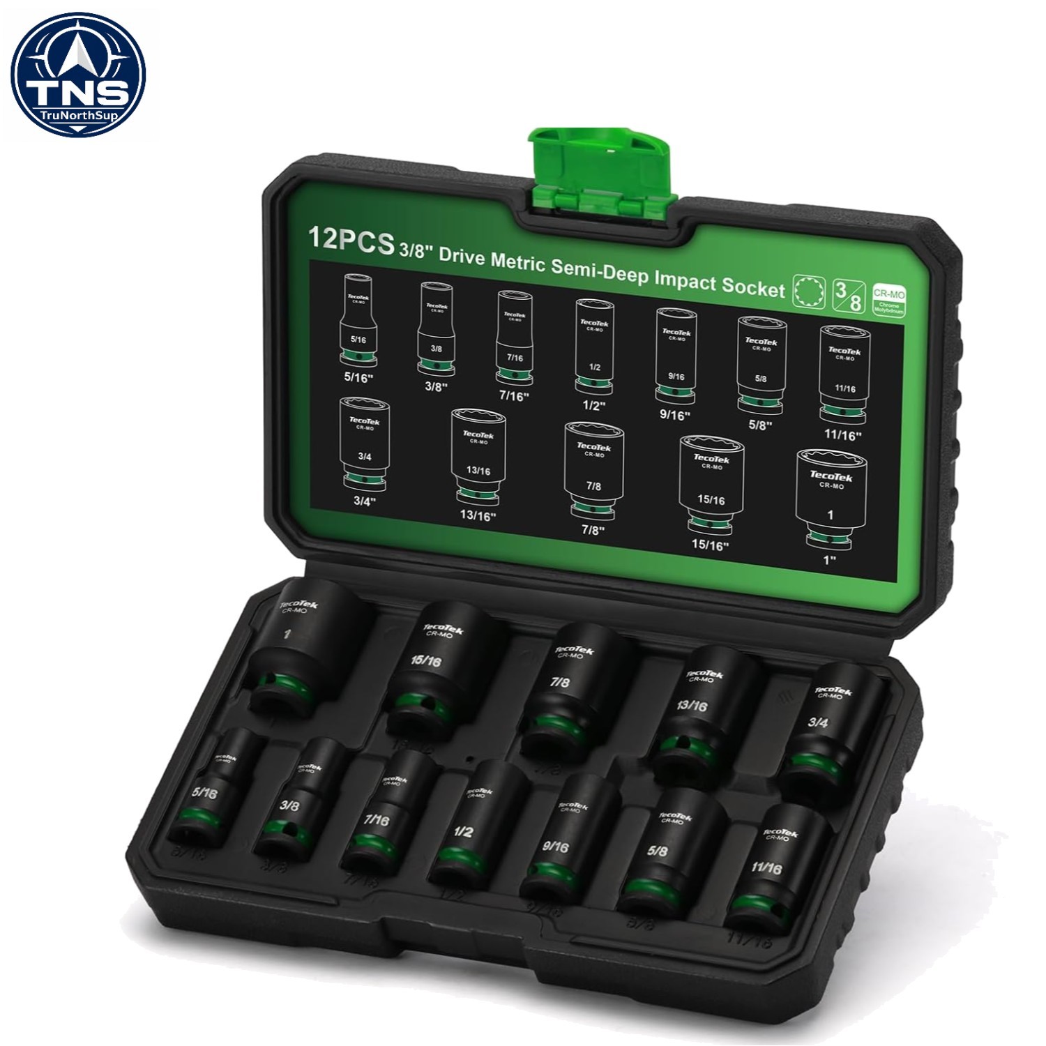 3/8 inch Drive 12-Piece Semi-Deep Impact Socket Set SAE 5/16 to 1 inch Chrome…