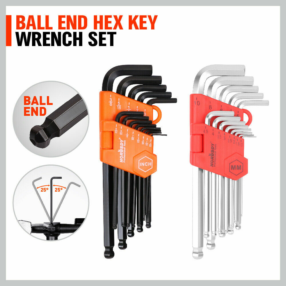 48Pcs Ratchet Spanner & Hex Wrench Set Ball End Allen Key SAE Metric Carry Pouch