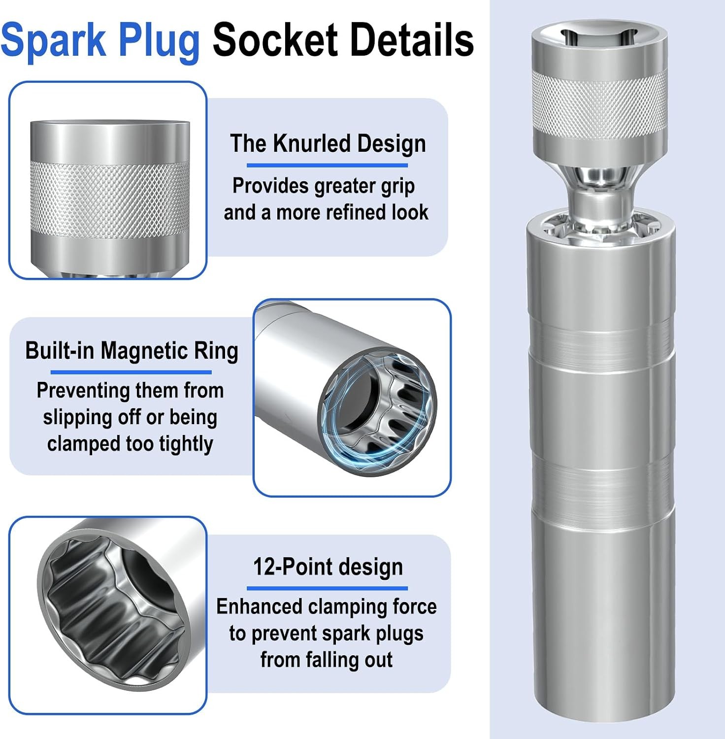 14mm & 16mm Magnetic Swivel Spark Plug Socket Set, 3/8″ Drive Thin Wall 12-Point