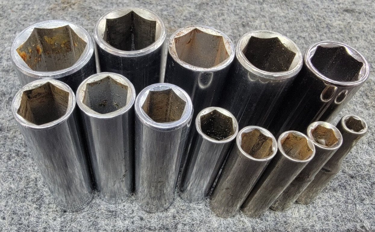 Set Of 13 Metric 6 Point Standard Deep Well 3/8 And 1/4 Drive Craftsman Sockets