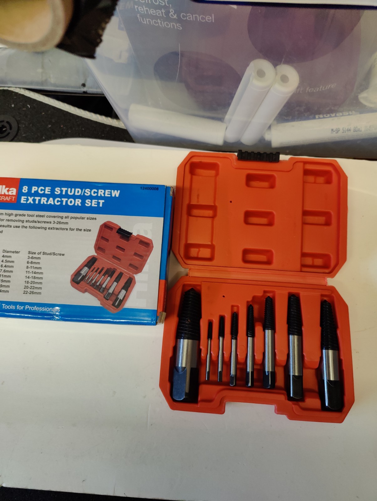 Hilka 12400008 High Grade Steel Stud Screw Extractor, Multi-Size – 8 Piece Set