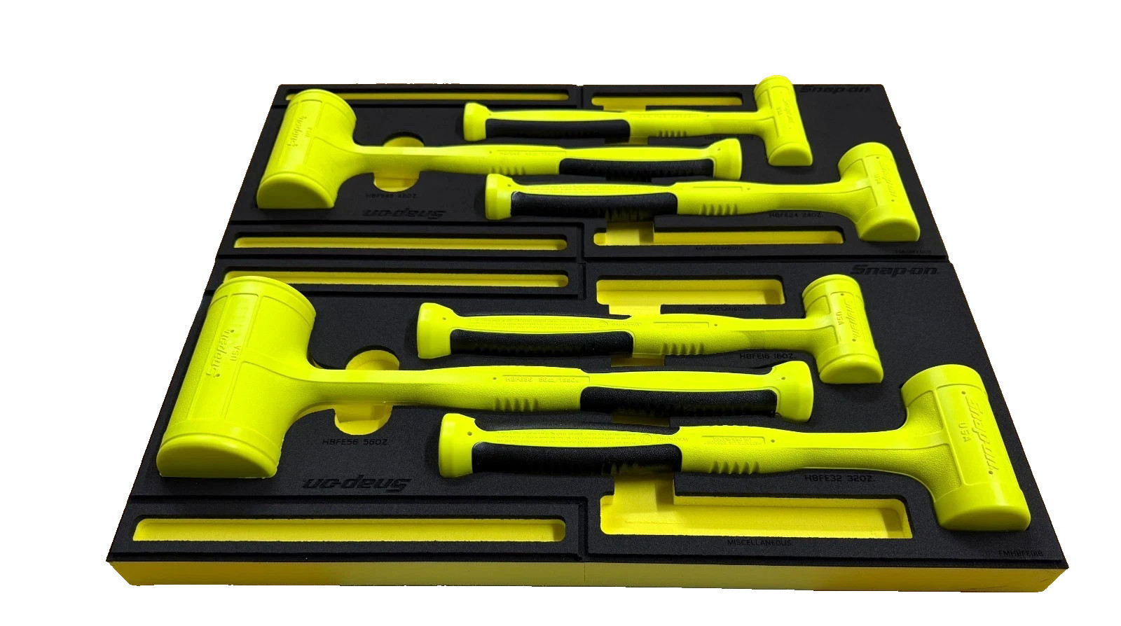 Snap-on Tools NEW 6pc HI VIZ YELLOW Dead Blow Hammer Set w/ PRO-FI Foam HBFE6FHV