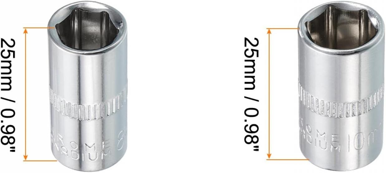 1/4-inch Drive by 8mm and 10mm Shallow Socket Set of 6 Pcs, Metric 6-Point, C…