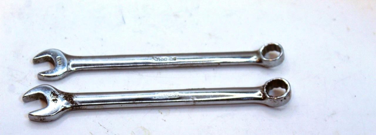 2pc Lot Snap On 12pt SAE OEX110 OEX120 Short Combination Wrench 11/32 & 3/8