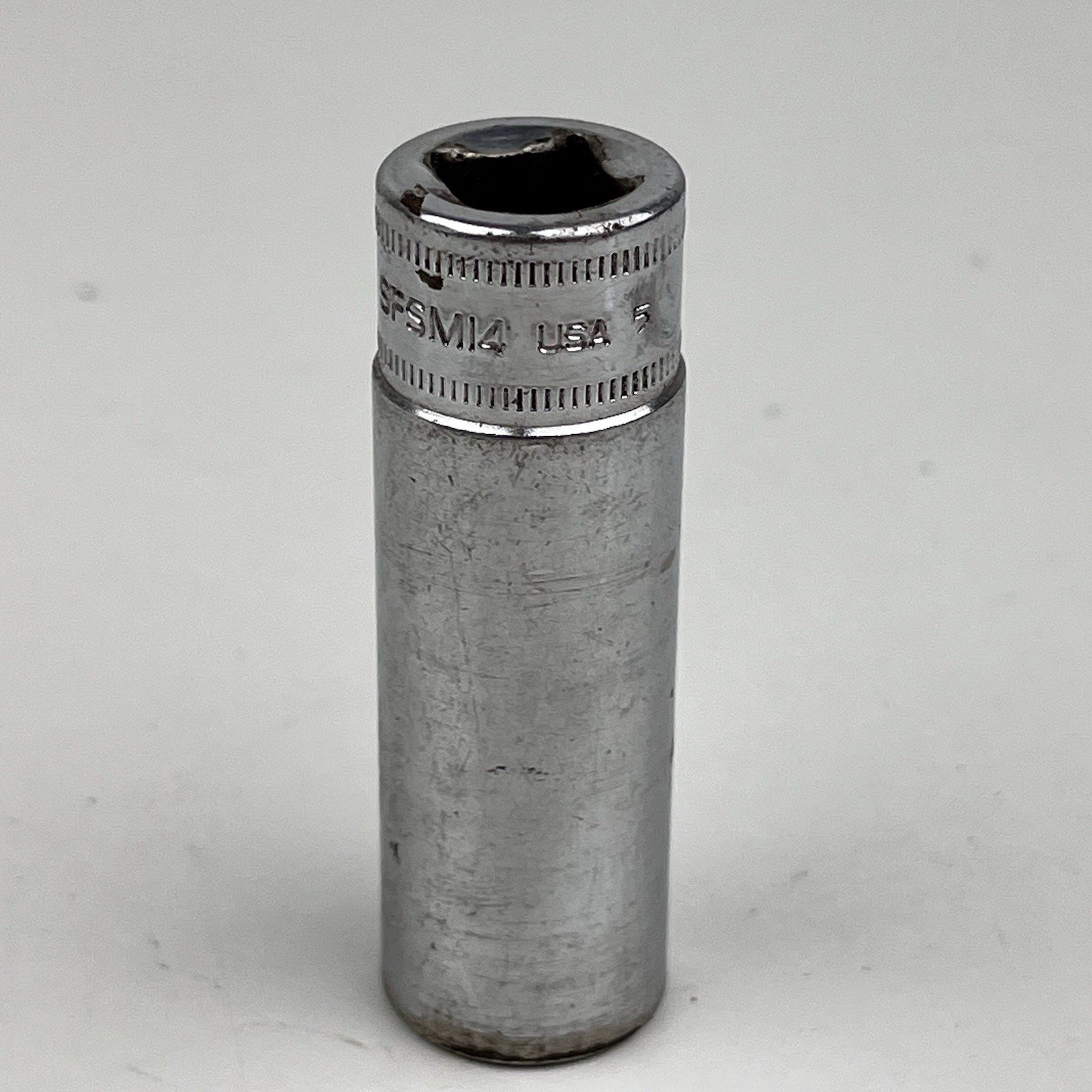 Snap-on Tools 3/8″ Drive 14mm 6pt Point DEEP Chrome Socket SFSM14 USA