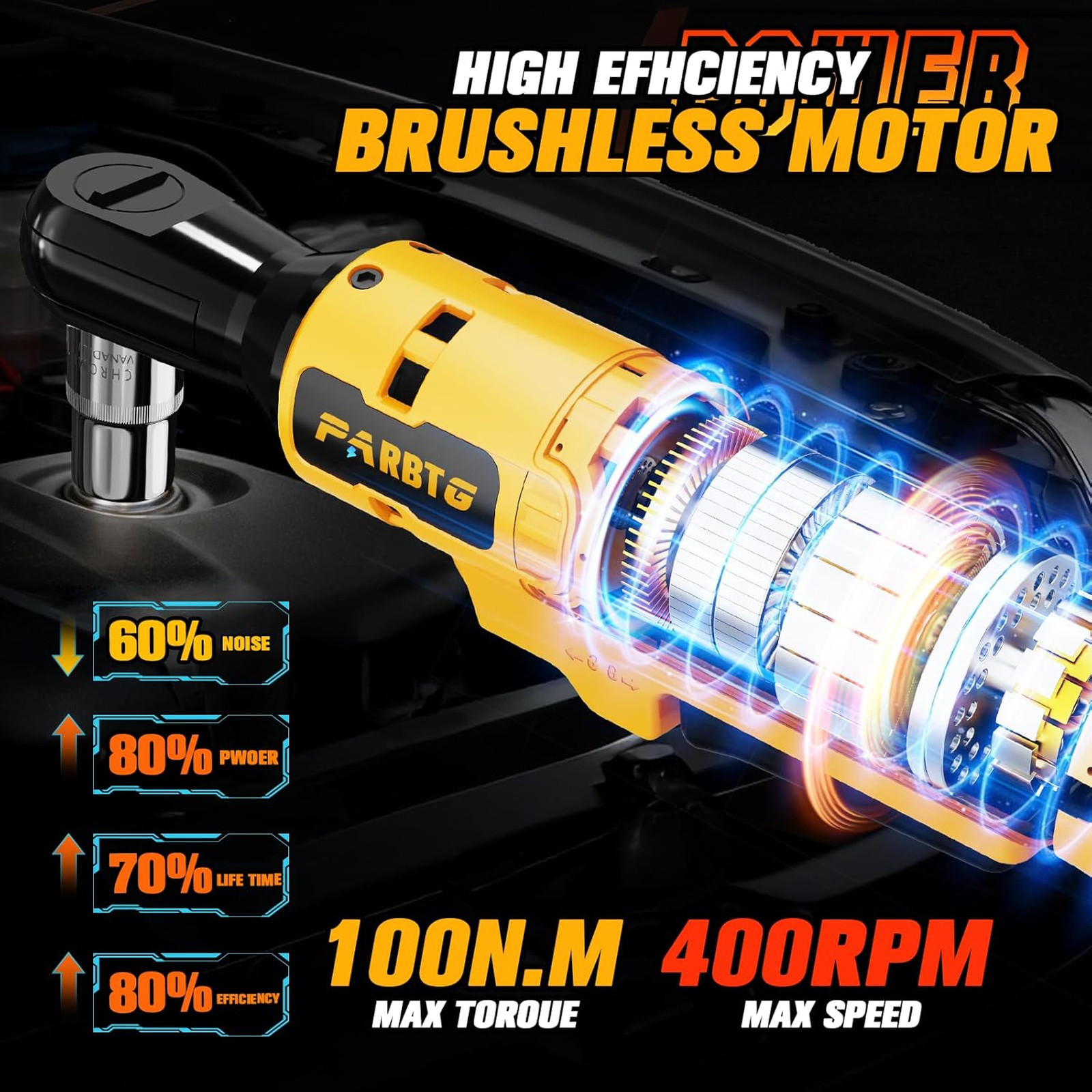 3/8 Inch Cordless Ratchet Wrench Compatible with DeWalt 20V Max Battery