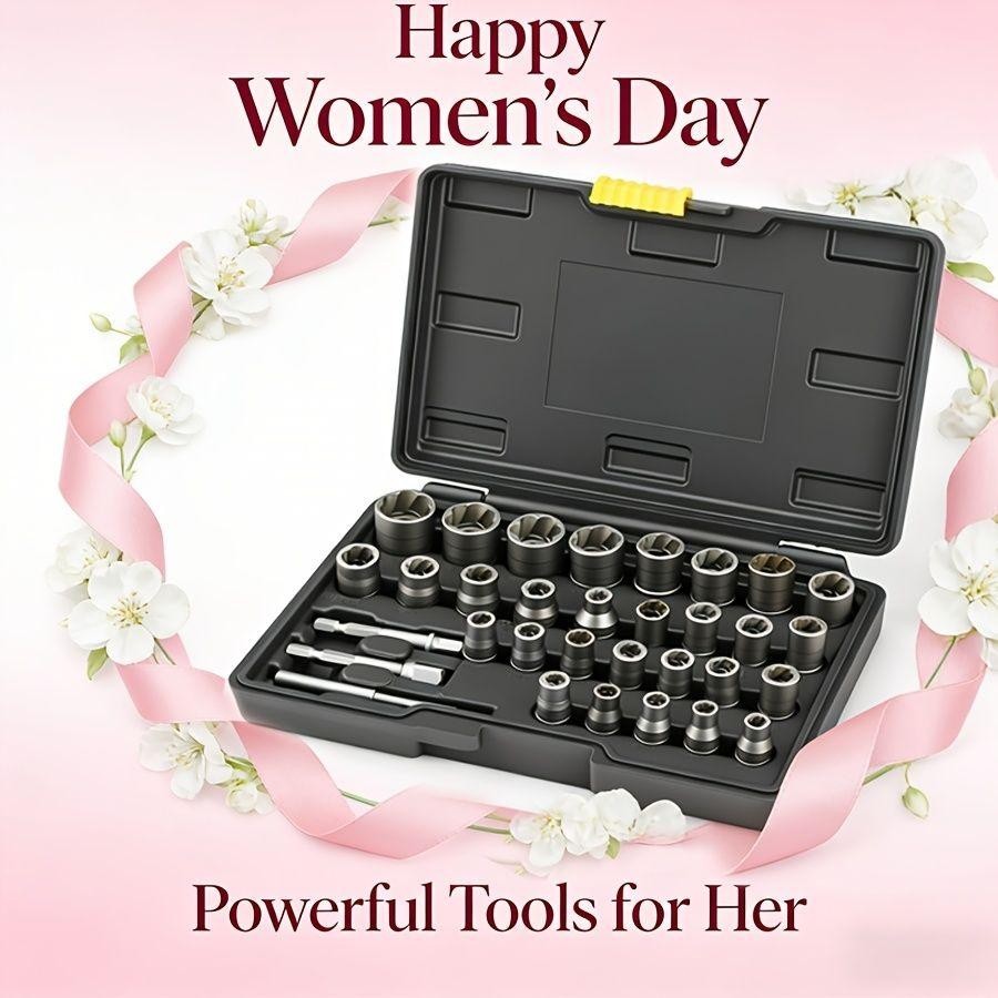 32pcs Stripped Bolt Extractor Socket Set, Designed for Removing Damaged, Rusted,