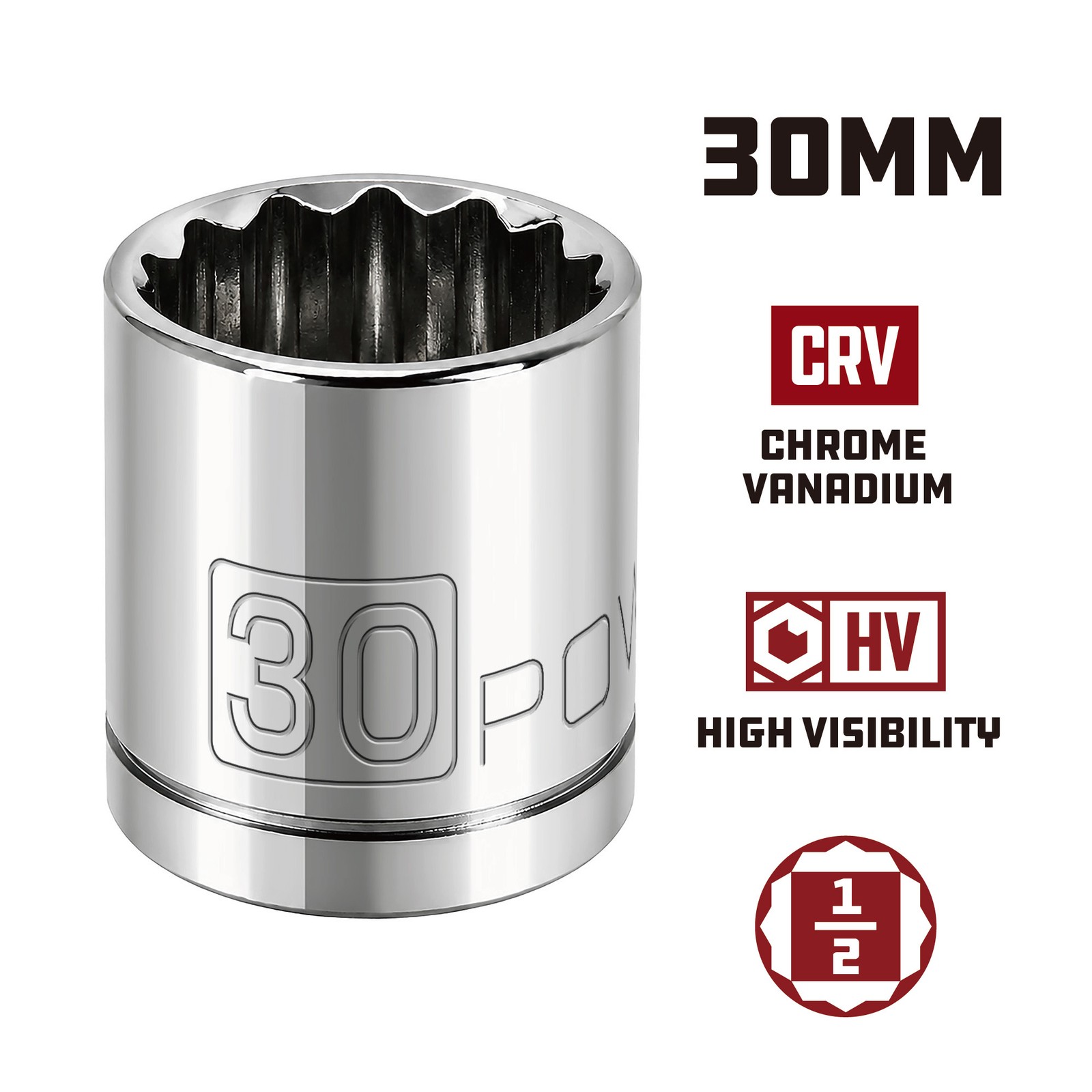Powerbuilt 1/2 Inch Drive x 30 MM 12 Point Shallow Socket – 642024