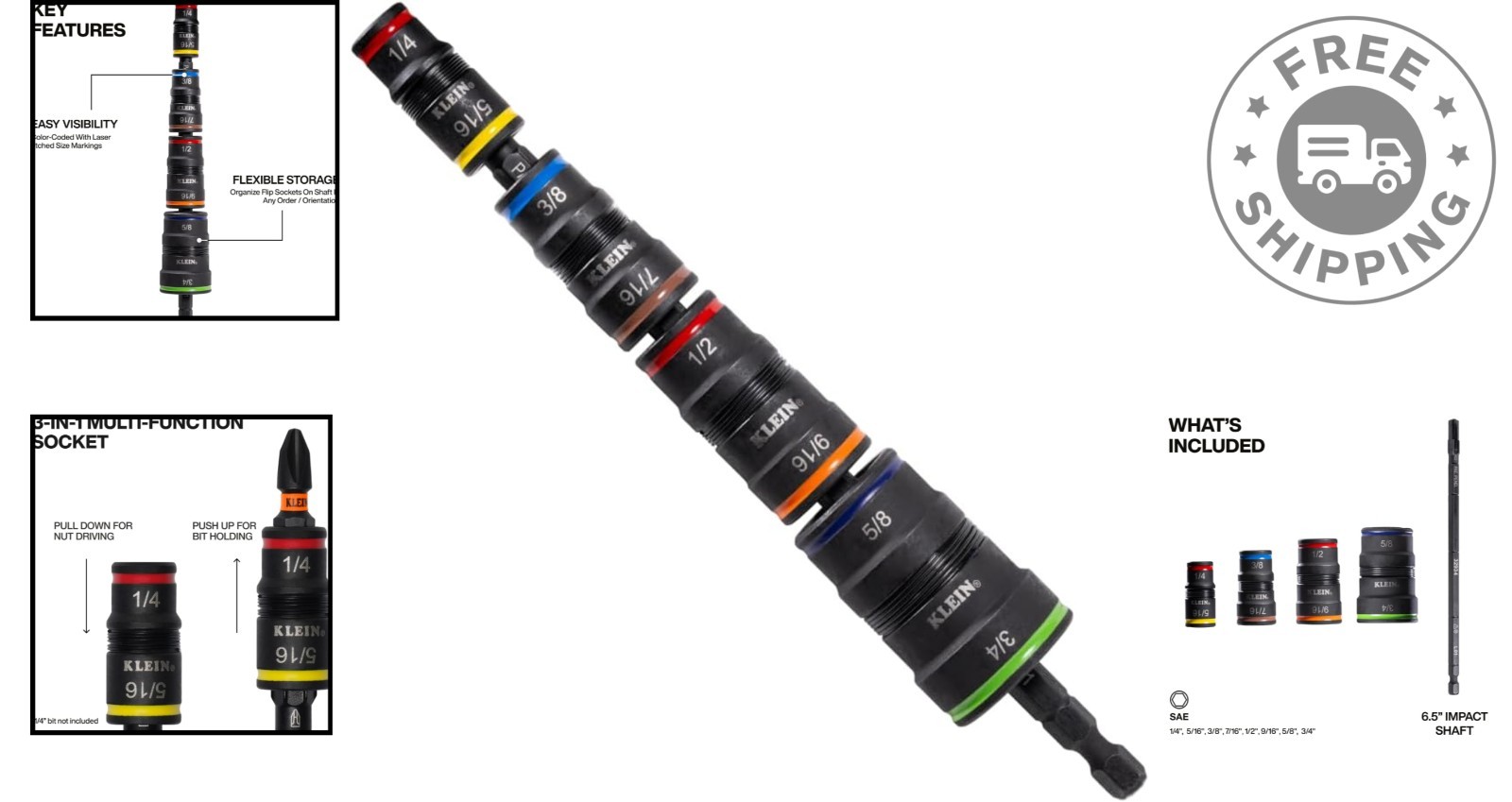 Versatile 9-Piece Impact Rated Flip Socket Set with Powerful Rare-Earth Magnet