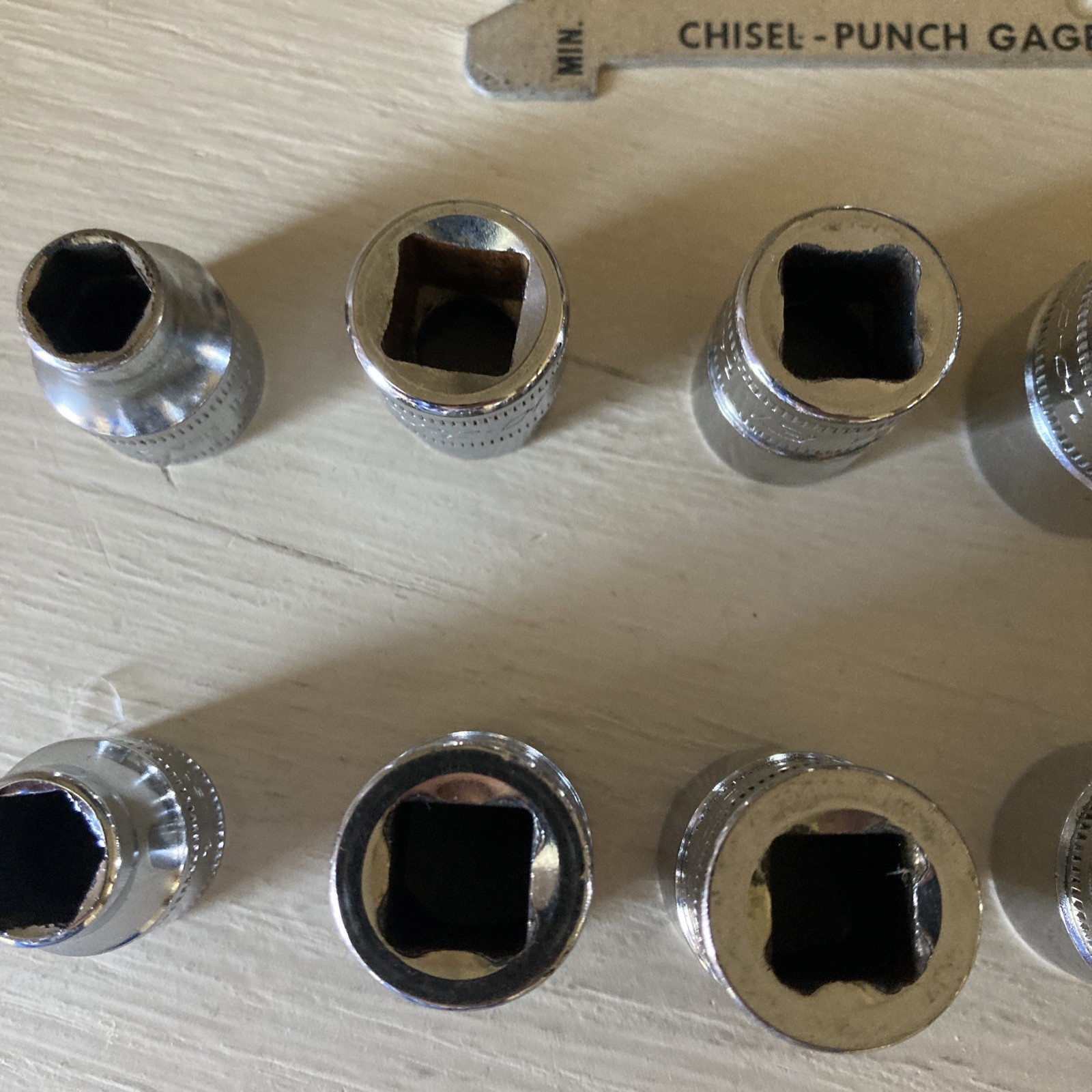 12 Pieces Snap On Tools Lot (11 Sockets + 1 Chisel Punch Gage)