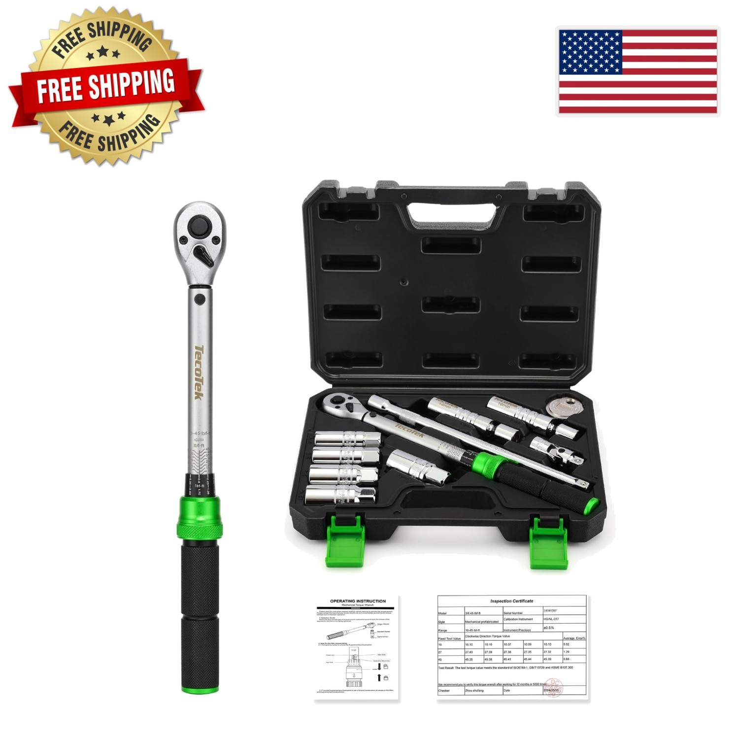 11-Piece 3/8″ Drive Spark Plug Socket Set with Click Torque Wrench Included