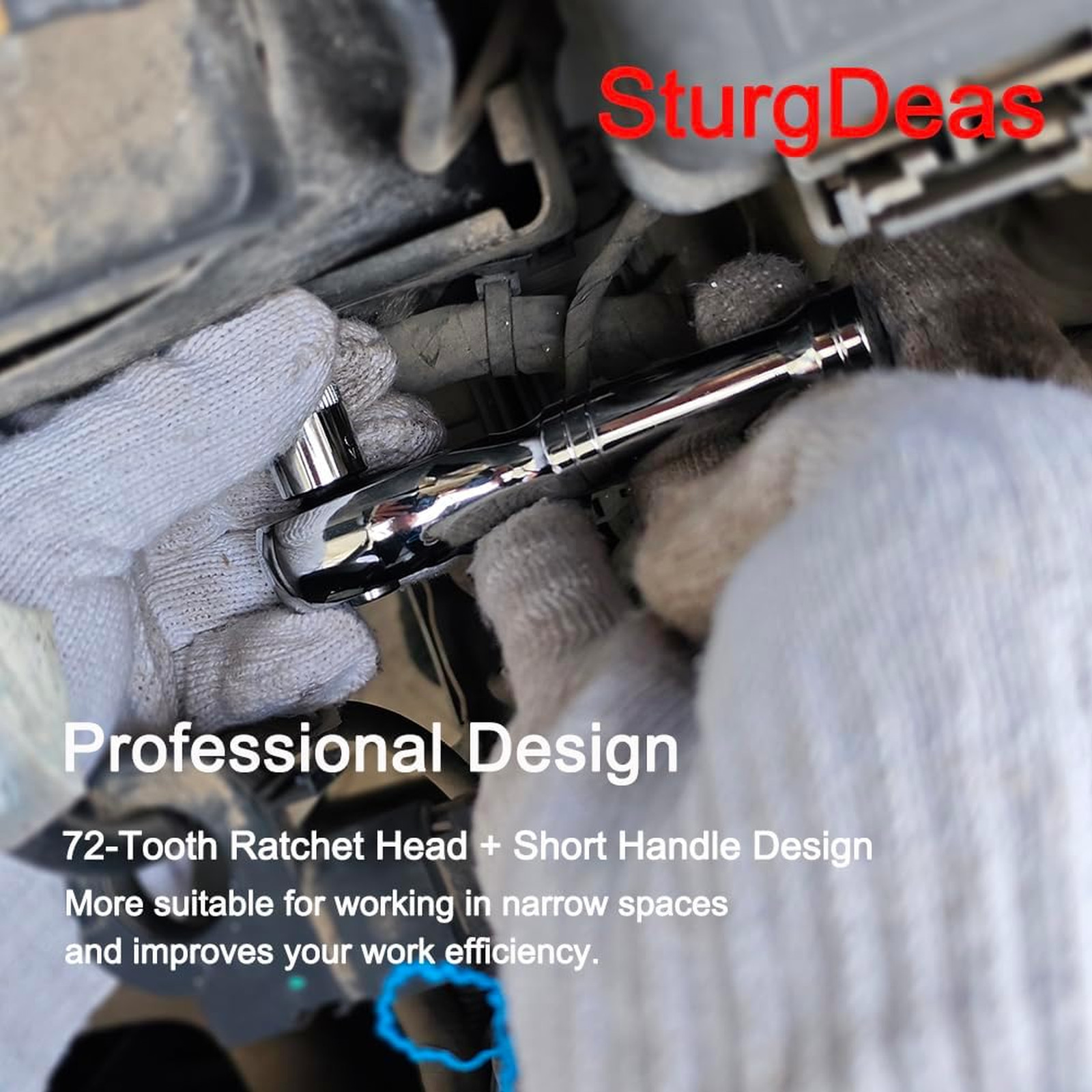 3/8 Inch Drive Ratchet Wrench Chrome Vanadium 72-Tooth Stubby Extension Bar