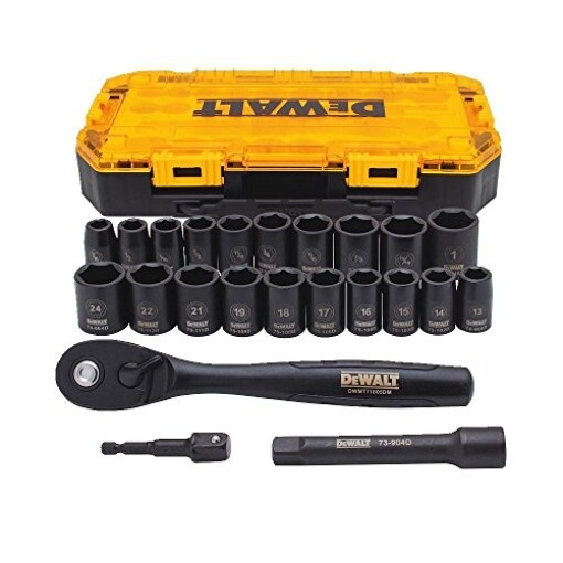 DEWALT Impact Socket Set, 23-Piece, 1/2″ Drive Metric/SAE (DWMT74739)