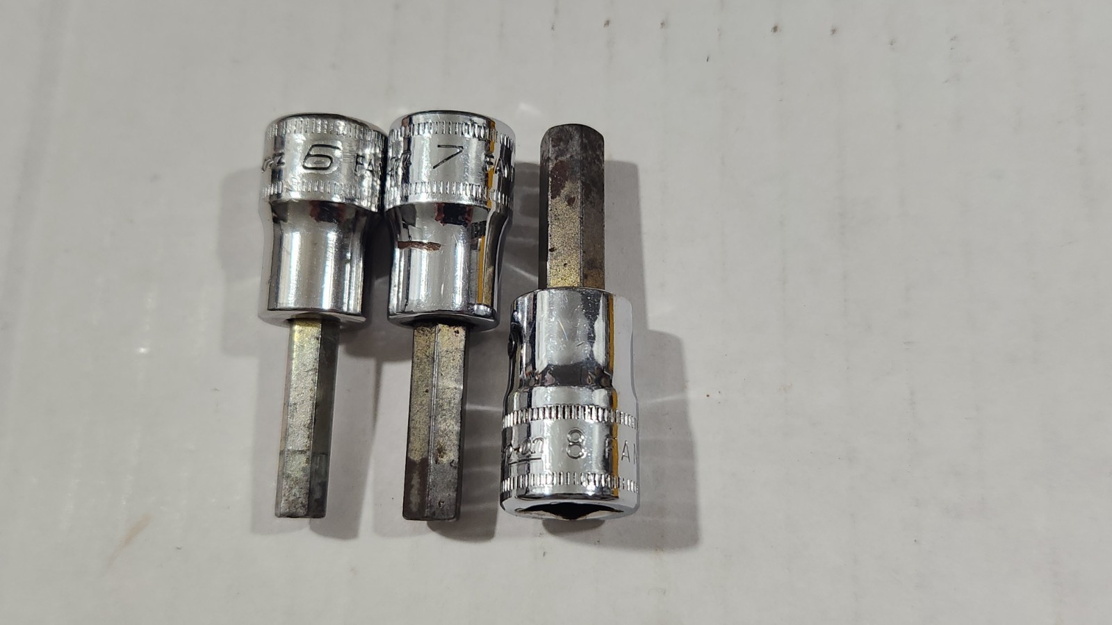 Lot Of 3 Snap-On 3/8″ Drive 6,7,8mm Metric Standard Hex Allen Bit Driver Sockets