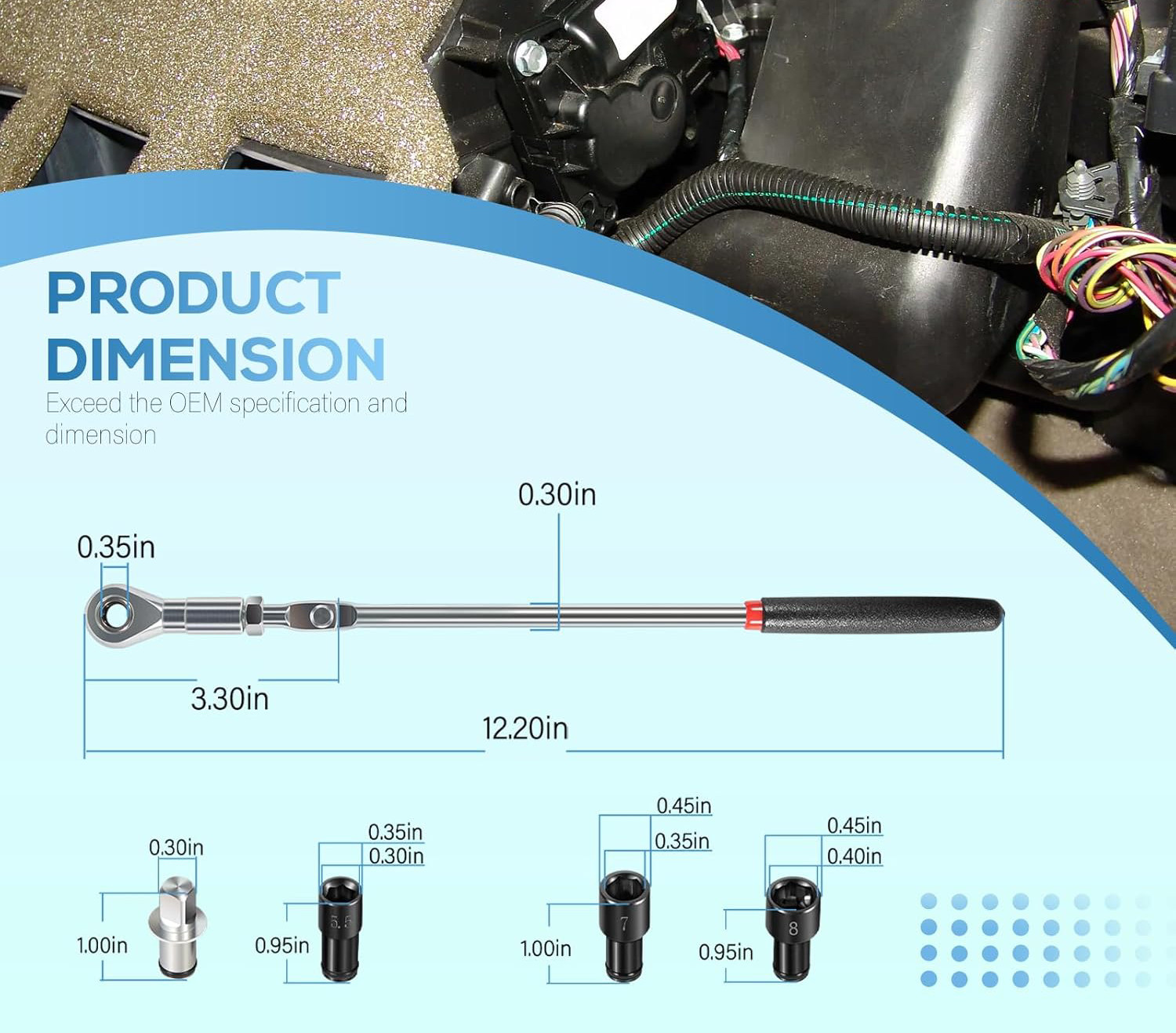 64180 Actuator Motor Wrench Kit w/5.5mm 7mm 8mm Socket 1/4″ Square Drive Adapter