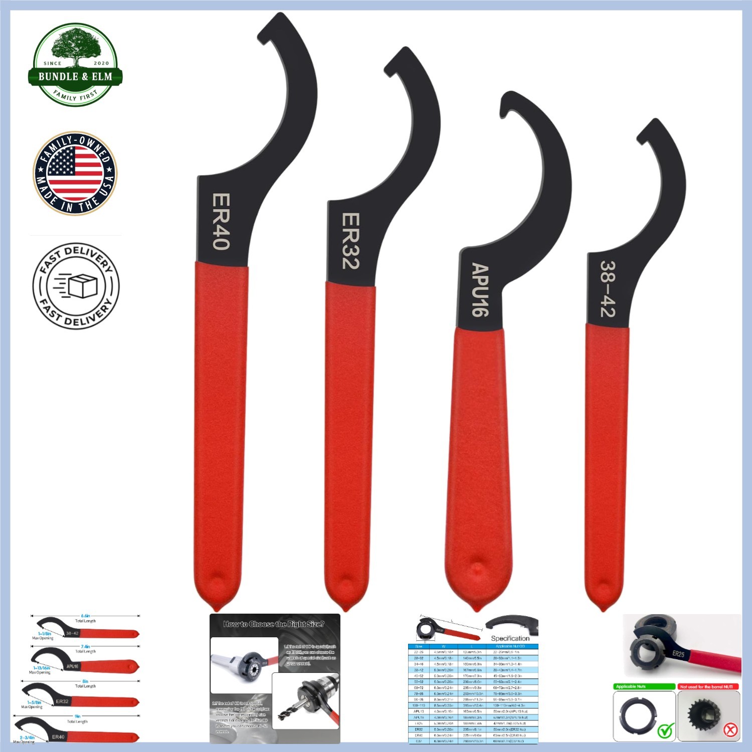 4pcs Coilover Spanner Wrench Set for Shock Adjustment with Rubber Handles